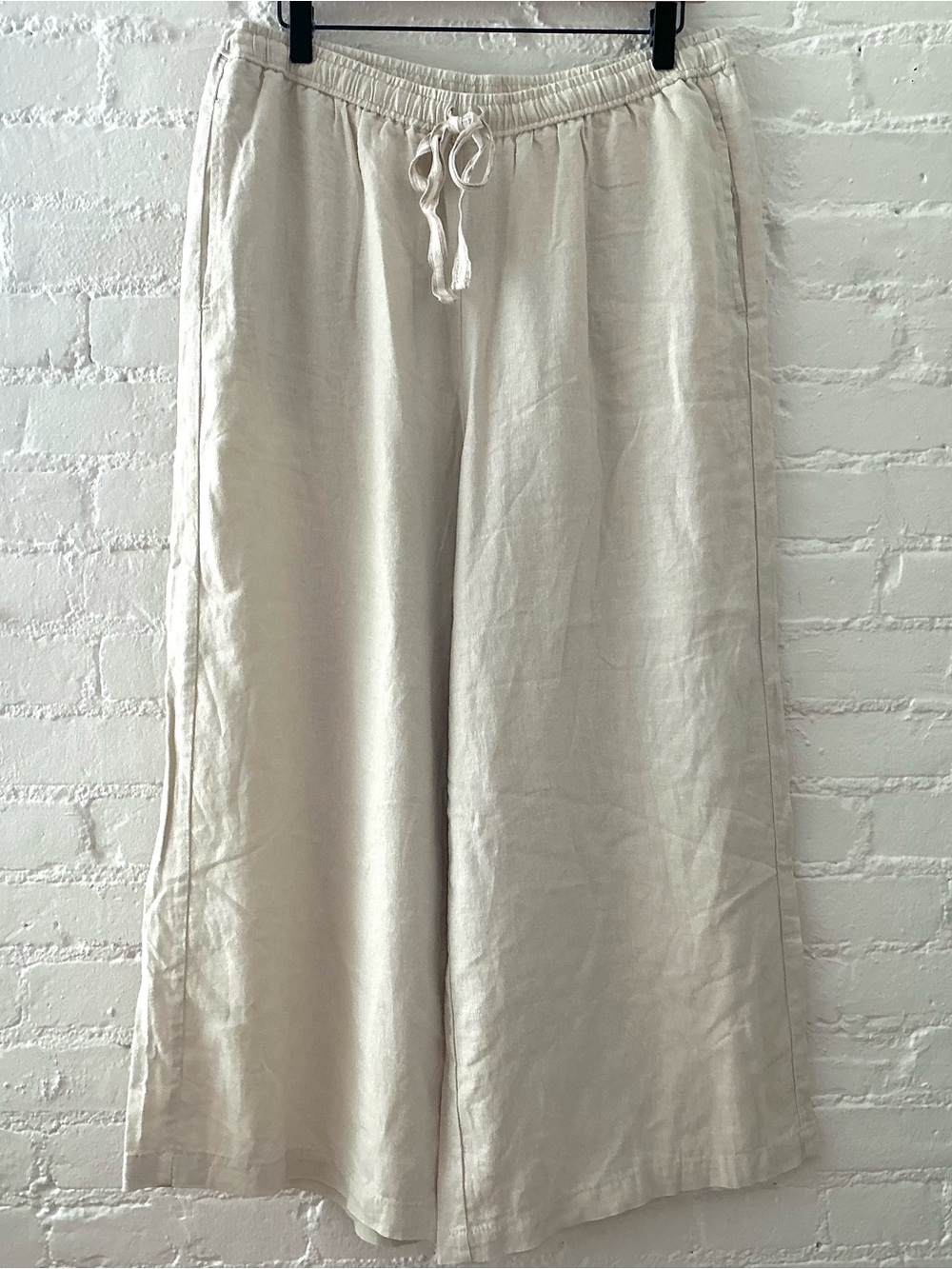 Max Studio Linen Blend Wide Leg Drawstring Crop Pants Beige Coastal Vacation XL